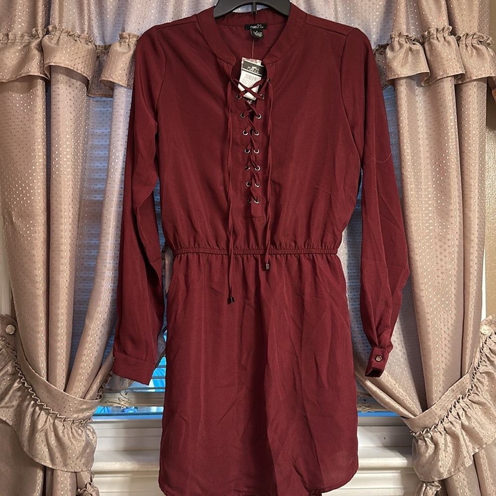 Burgundy Lace-Up Dress